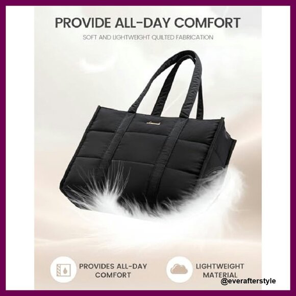 Puffer Tote Bag Quilted Lightweight Casual Shoulder Bag for Work Travel - Picture 6 of 7